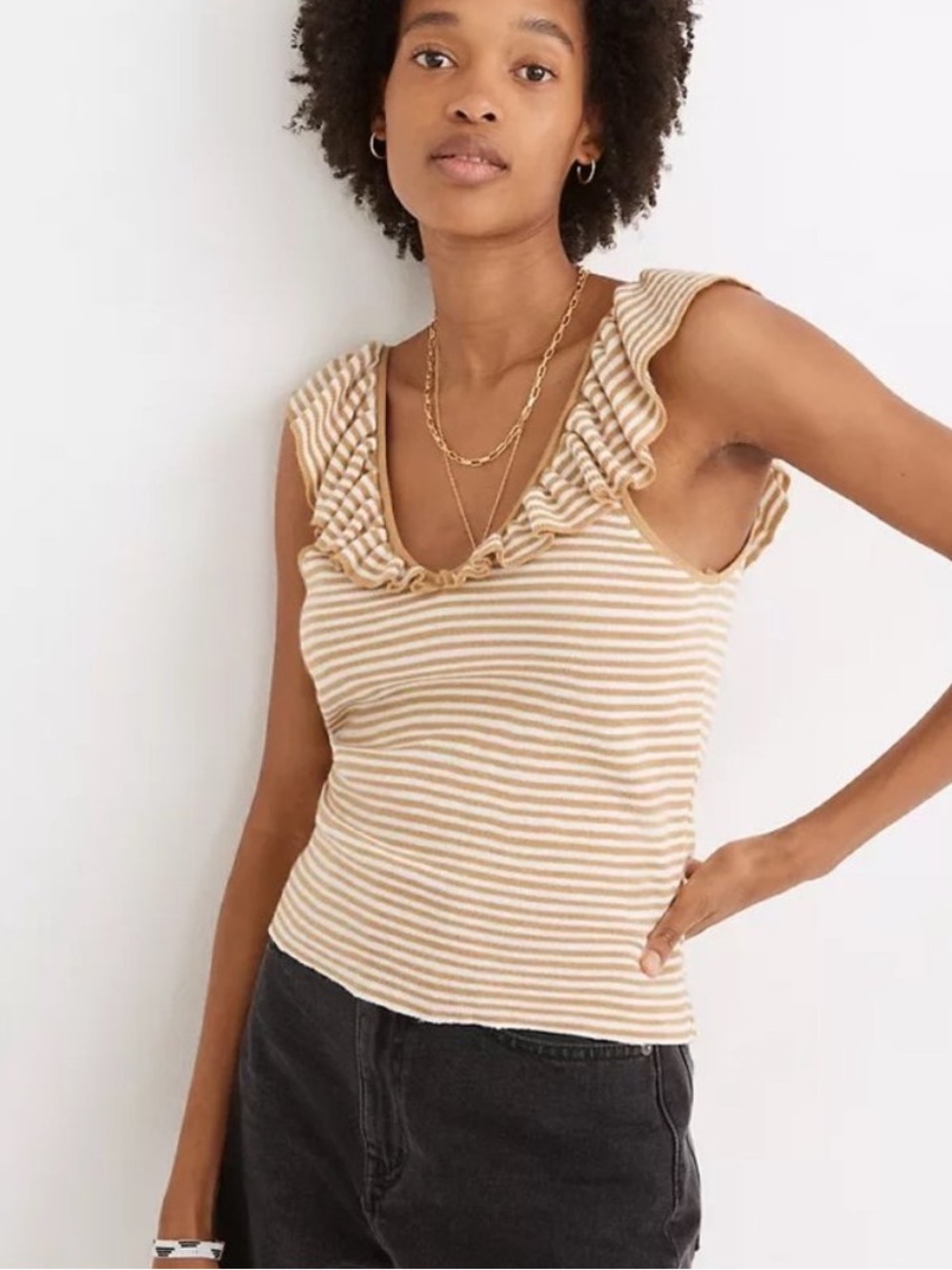Madewell Belhaven Ruffle Sweater Tank in Stripe Merino Wool Blend Small
